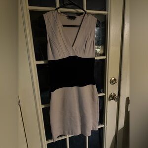 BCBGMaxAzria Sleeveless V-Neck Dress in cream and Black